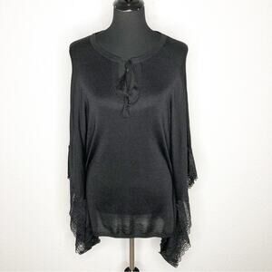 WHBM black lace trim poncho style knit sweater size Extra Small XS